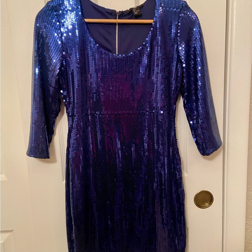 H&M Navy Blue Sequin Scoop Neck Dress